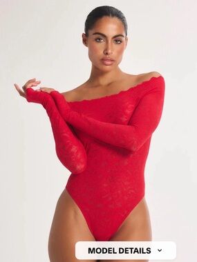 Savage X Fenty Lacy Dreams Bodysuit in Timeless Red